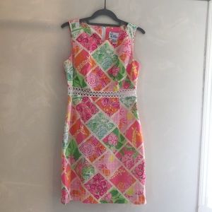 Lilly Pulitzer sleeveless sheath dress. Size 6. Bright pink, green, & orange.